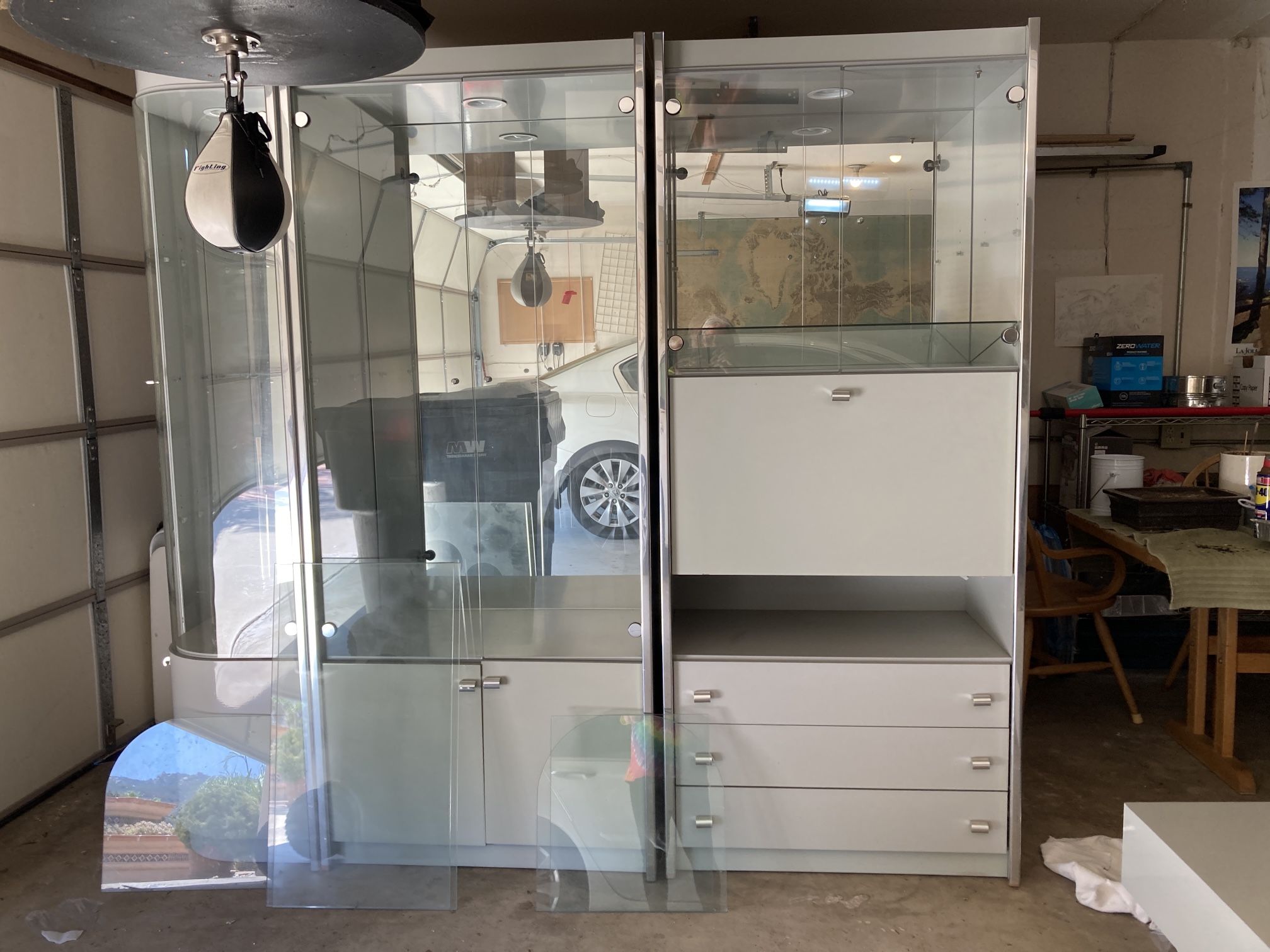 Gray Formica Wall Unit. Three Pieces Plus Coffee Table