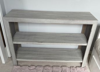 Vintage Washed Gray Accent Shelf + 3 Rope Storage Baskets