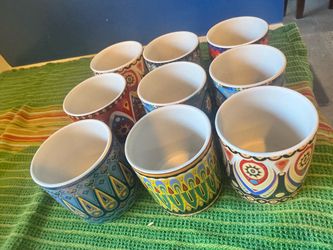Set of 9 Colorful Ceramic Mini Flower Pots | Boho Planters  WITH DRAINAGE HOLES!