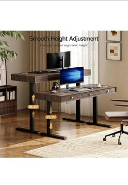 55” Electric Standing Desk with 3 Drawers – Height Adjustable – Walnut