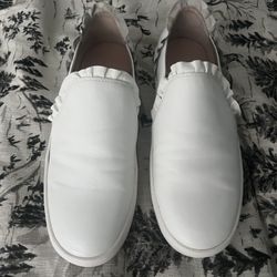 KATE SPADE Lilly Ruffle Slip On Leather Sneakers 