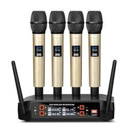Depusheng DX4 Wireless Microphone with 4 Professional UHF Dynamic Mic Cordless Handheld Microphone System for Karaoke Singing Party Church Wedding PA 