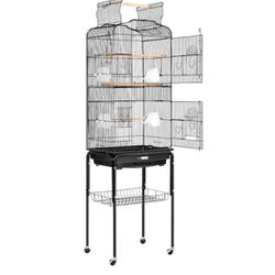 Wrought Iron Bird Cage with Play Top and Rolling Stand