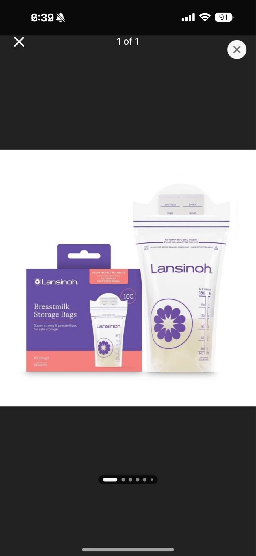 Breastmilk storage bags