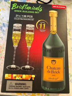BrickCraft Lego Chateau De Brick 136pc Bottle & Champagne Glass Brick Set - New