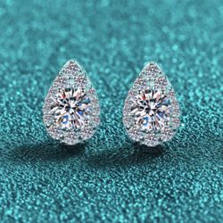 Sterling Silver 925 Moissanite Water Drop Earrings #wedding