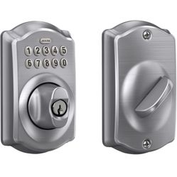 Schlage BE365 CAM 626 Camelot Keypad Deadbolt, Electronic Keyless Entry Lock, Satin Chrome