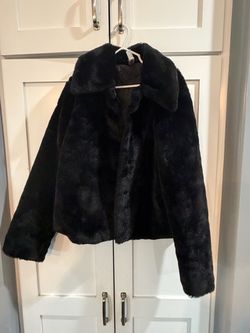 Girls Black Faux Fur Jacket, Size 10/12