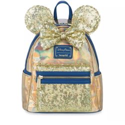 Loungefly Disney Parks 50th Gold Earidescent Mini Backpack