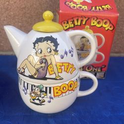 Betty Boop Teapot Tea 4 one 1 cup mug Pudgy Dog Felix cat NIB box biography