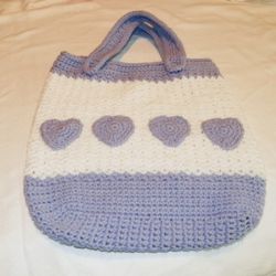 Vintage Style Purse Bag With Lavender Hearts   Hand Crochet Ready To Ship