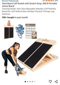 Slant Board Calf Stretch with Stretch Strap, 300 lb Portable Incline Board