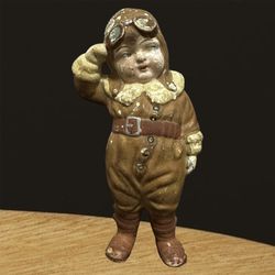 Vintage 1930s World War Aviator Chalkware Doll 3.25” W x 6.25” H