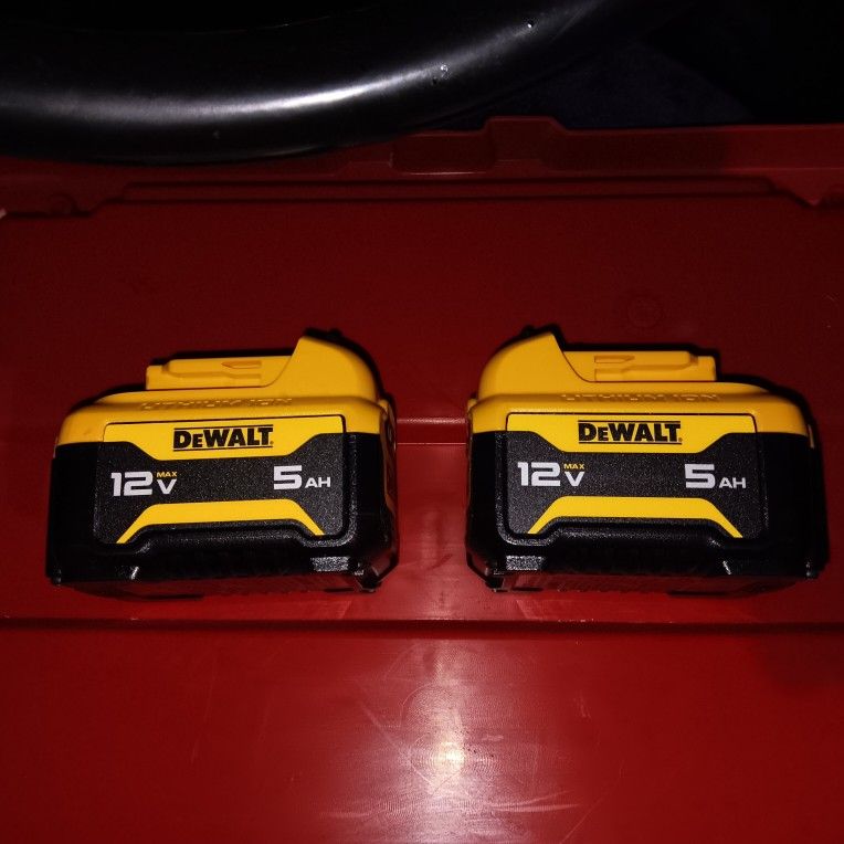 TWO New 5 Amp Hour DeWalt 12v Max Batteries