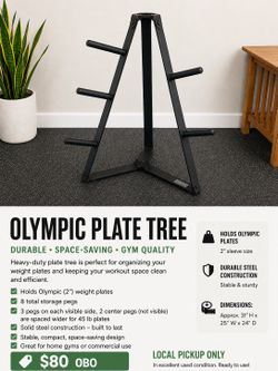 Olympic Weight Plate Tree Rack | 8 Peg Heavy-Duty Storage | $80