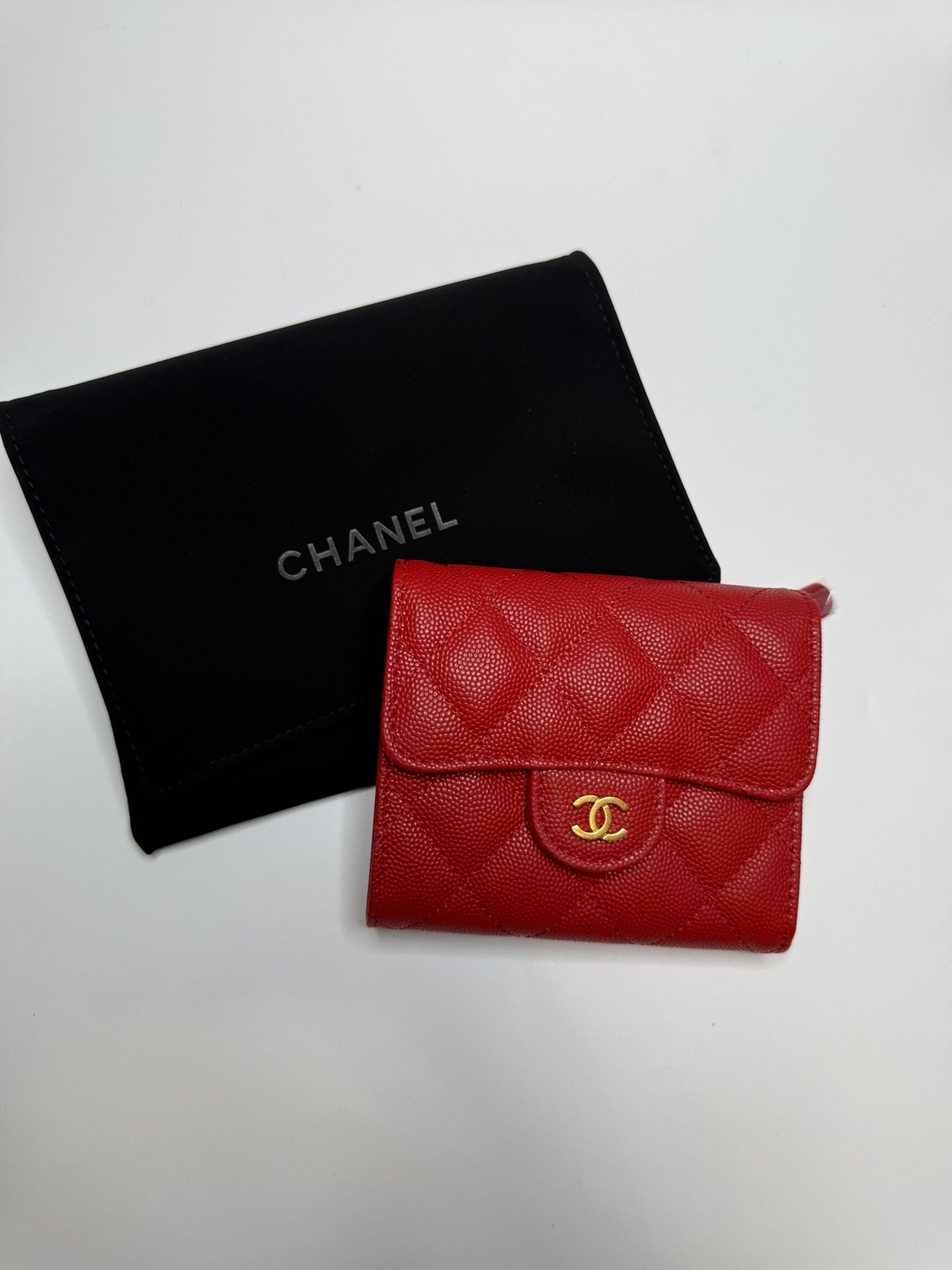 Chanel Small Classic Quilted Wallet Red Caviar Gold Hardware