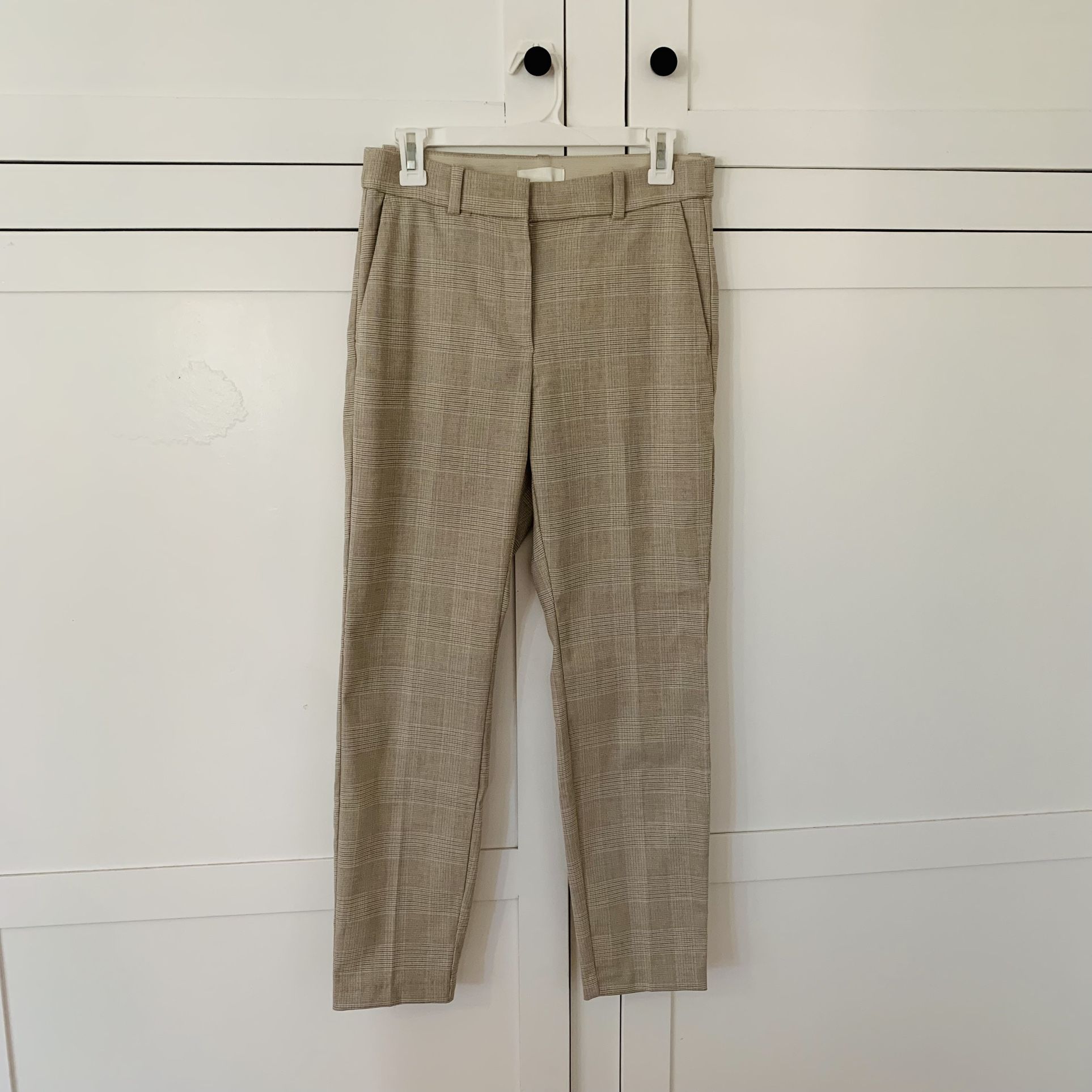 H&M Cream Blue Plaid High Waist Trouser Pants Size 8