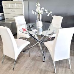 5 Piece Glass Top Round Dining Table Set
