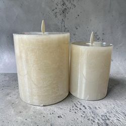 Pottery Barn Premium Flickering Flameless Wax Pillar Candle Bundle- Salt Washed