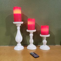 3 Battery Operated Red Candles With White Candle Sticks