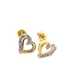 10k Gold Diamond Earrings Tiny Half Diamond Hearts .05ctw 1gram 141580 13