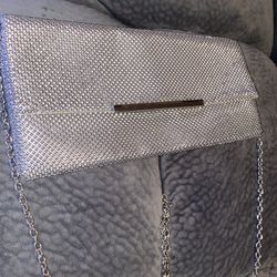 Inc Hether Shiny Mesh Clutch, - Silver