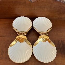 Set of 4 Royal Worcester Luster Gold Oyster Scallop Shell Trinket Dishes