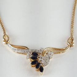 14k Yellow Gold Diamond And Sapphire Choker
