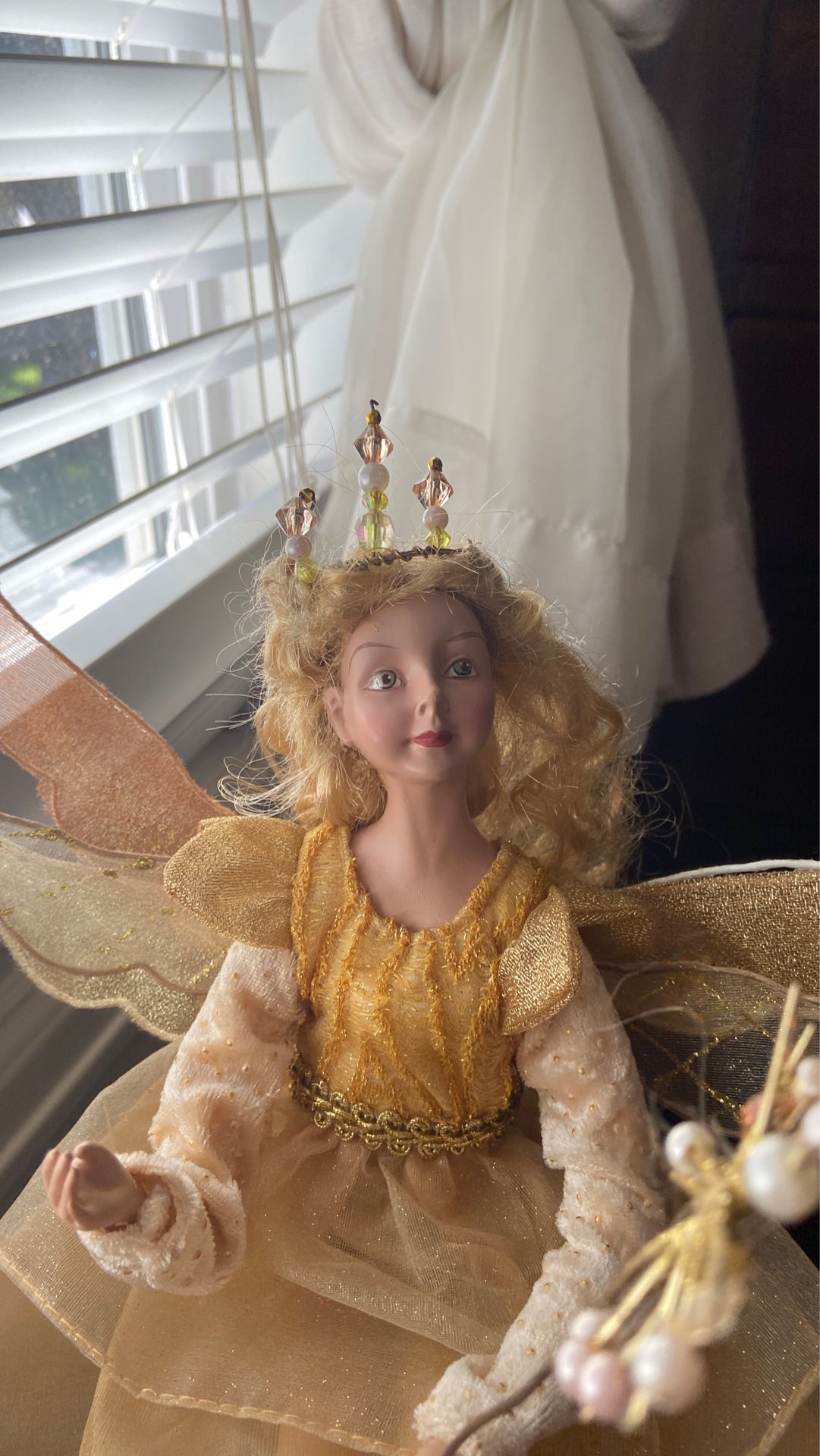 Handmade fairy blonde hair sitting doll with wand