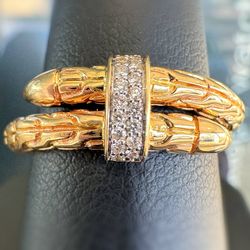 John Hardy Chain Classic Spear Single Coil 14K Yellow Gold & 0.08 CTW Natural Diamond Pave Flex Ring sz 8.25