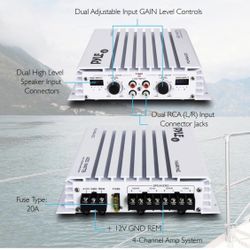 e Hydra Marine Amplifier Upgraded Elite Series 400 Watt 4 Channel Audio Amplifier Waterproof, Dual Mosfet Power Supply, Gain Level Controls, RCA Stere