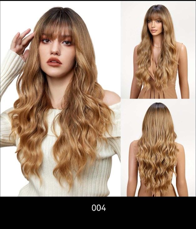Golden gradient wavy long wig