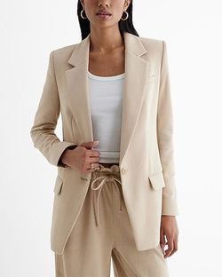 Express Knit One Button Cinched Boyfriend Blazer - Khaki - Size M