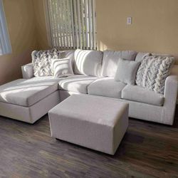 Brand New White Greyish Sectional With Free Ottoman 
