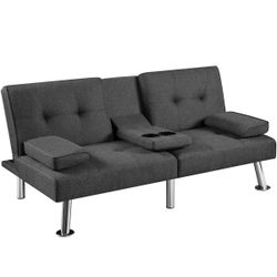 Fabric Upholstered Convertible Futon Sofa Bed