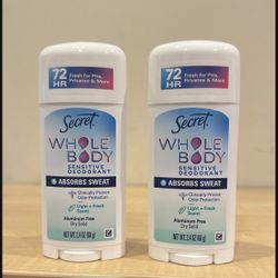 Secret aluminum-free Whole Body deodorant 2.4 oz: $6 each