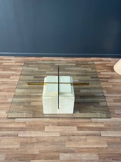 Mid-Century Modern Travertine Stone & Brass Coffee Table, c.1970’s
- Delivery Available