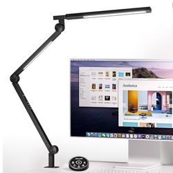 Desk Lamp, Desk Light with Clamp, Stepless Dimming & Adjustable Color Temperature 
