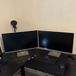 2 Monitors - HP 27” Pavilion; UHD; & Microsoft Keyboard And Mouse