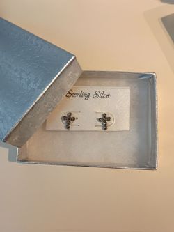 These Earrings are Sterling Silver With What  Appears to Have Small Black Diamonds