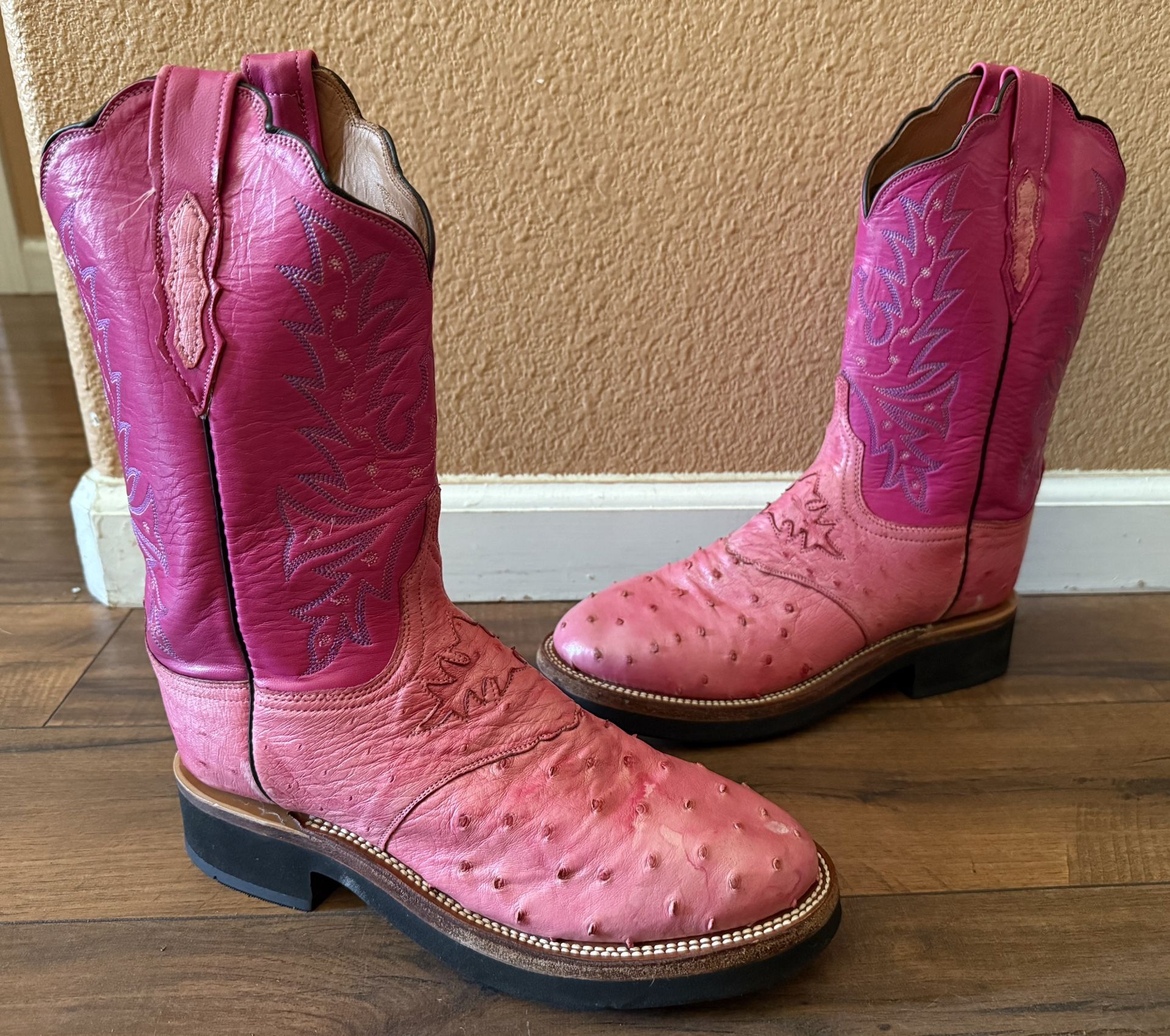 Lucchese 2000 Womens Size 10 Pink Ostrich Leather Cowboy Western Boots RARE