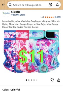 Reusable Washable Dog Diapers Female (3 Pack) - Highly Absorbent Doggie Diapers - Size Adjustable Puppy Diaper for Dog Period Panties (Large)