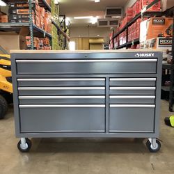 52 in. W x 25 in. D Standard Duty 9-Drawer Mobile Workbench Cabinet with Solid Wood Top in Gloss Gray