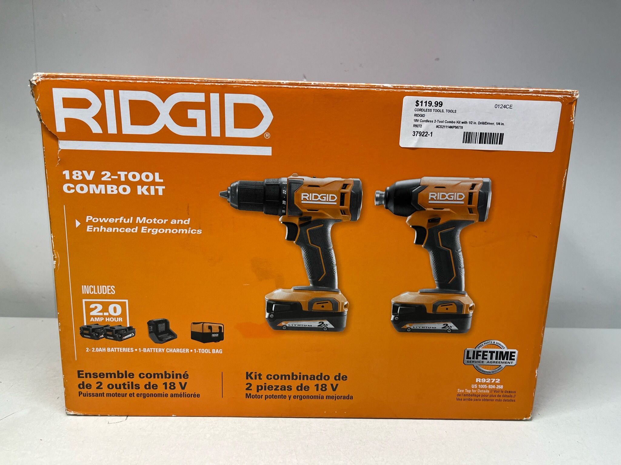NEW RIDGID R9272 Combo Kit W/ 1/2" Drill Driver 1/4" Impact Driver 2 2.0-Amp Batteries Charger and Bag