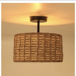 Oukaning 2-Light 12.99-in Brushed Brown Indoor 2 - Light Semi-flush Mount Light