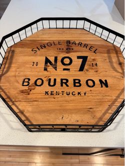 RGI Home Single Barrel Kentucky Bourbon Metal Wood Whiskey Serving Tray