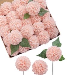 Ling's Moment Flowers Dahlia Artificial Flowers 25pcs Blush Pink Flowers, Foam Fake Flowers W/Stem For DIY Wedding Decor Centerpieces Arrangements Bou