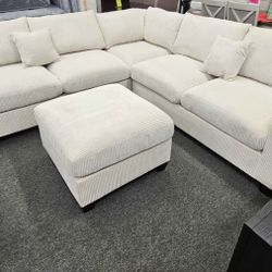 Corduroy Sectional Sofa With Ottoman