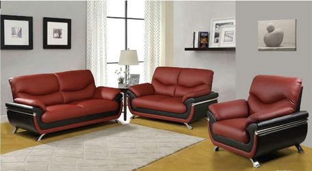Brand New Red & Black Leather 3pc Modern Style Sofa, Loveseat & Chair