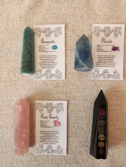 4 Crystal Tower Bundle | Amazonite, Fluorite, Rose Quartz & Obsidian Chakra Point